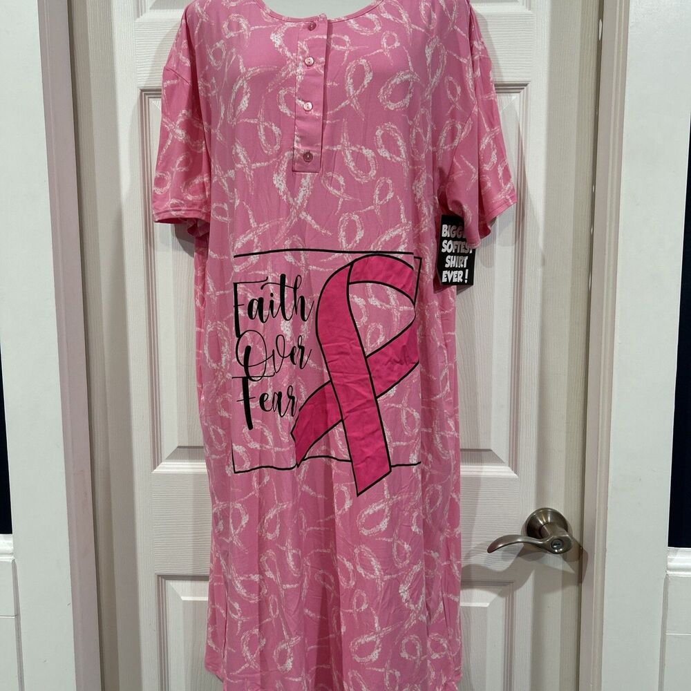 Not A Morning Person Soft  Nightshirt Pink Ribbon Print Plus Size OS 1X 2X 3X